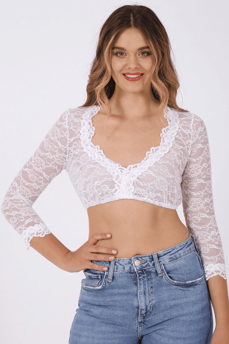 Dirndlbluse Cassandra 3/4-Arm in weiß im Krüger Dirndl Online Shop